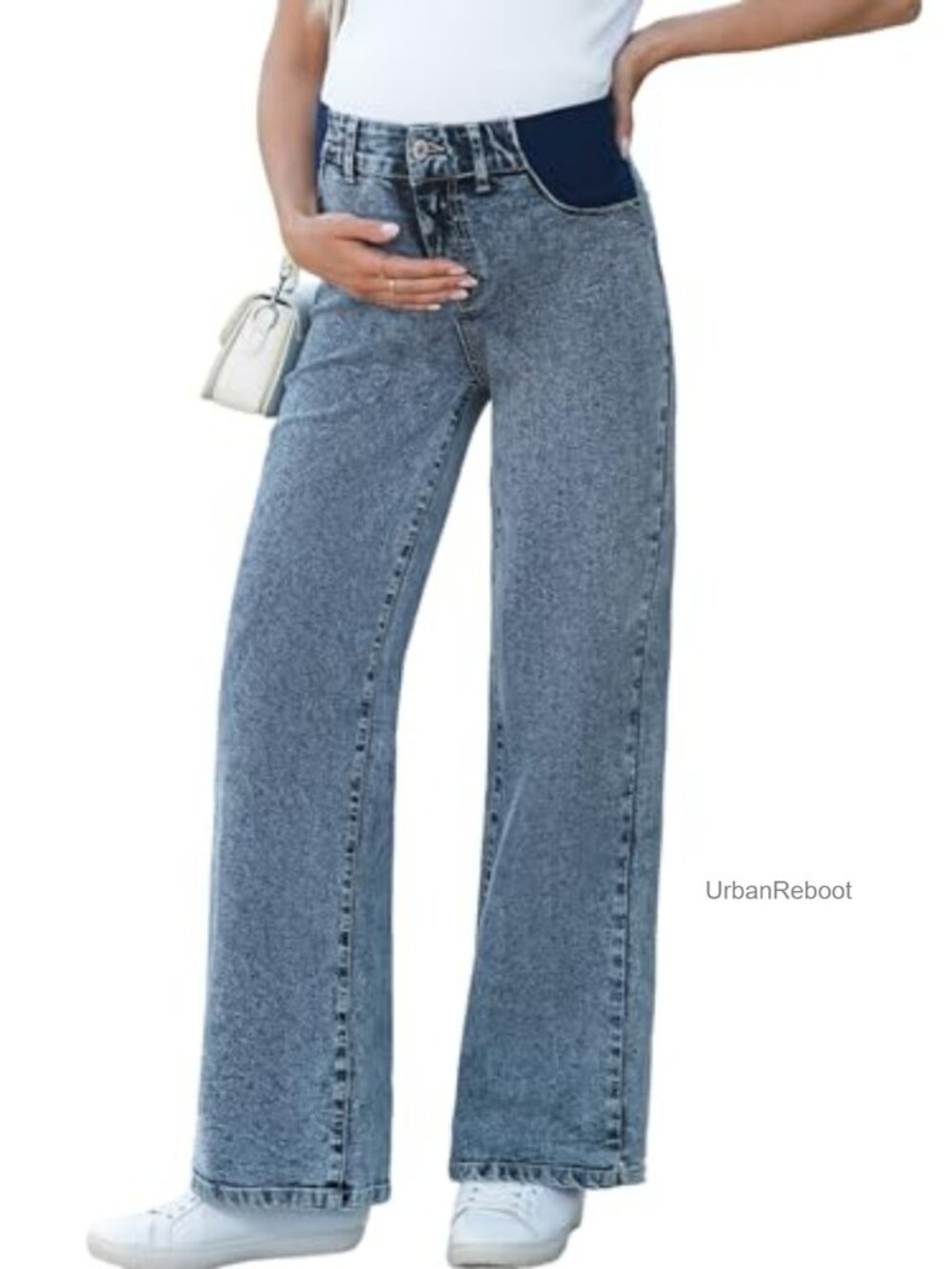 Maternity Jeans High Waist Straight Leg Pregnancy Denim Pants with Pockets